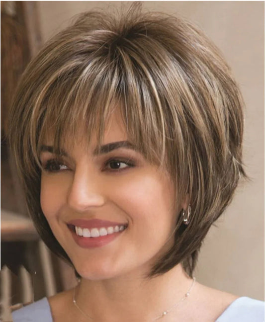 WHIMSICAL W Synthetic Women Mixed Blonde Brown Short Wigs Natural Hair Wigs Heat Resistant Hair Wig for Women