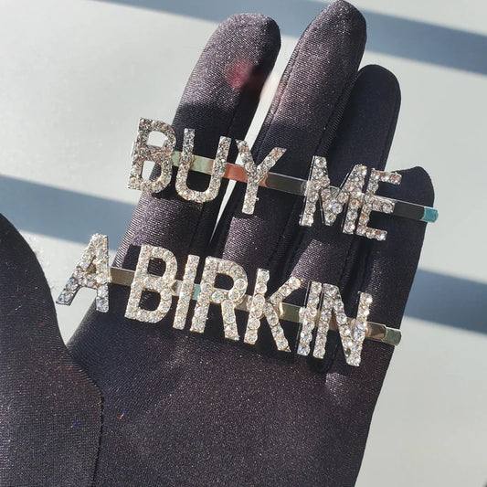 Buy Me A Birkin  Rhinestone  Hair Clips  2pcs/set Funny Hair slide  Ins Hot Words Bobby Pins Hair Jewelry