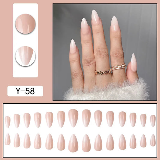 24Pcs/Set Almond Gradient Press On Nail Art Wearable Fake Nails Pointed Simple Ballet Coffin Reusable False Nails Tips Finished