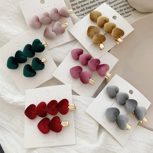 Fashion Velvet Love Hair Clip Ins Sweet Bangs Clip Hairpin Girls Autumn and Winter Side Clip for Girls Women's Hair Accessories