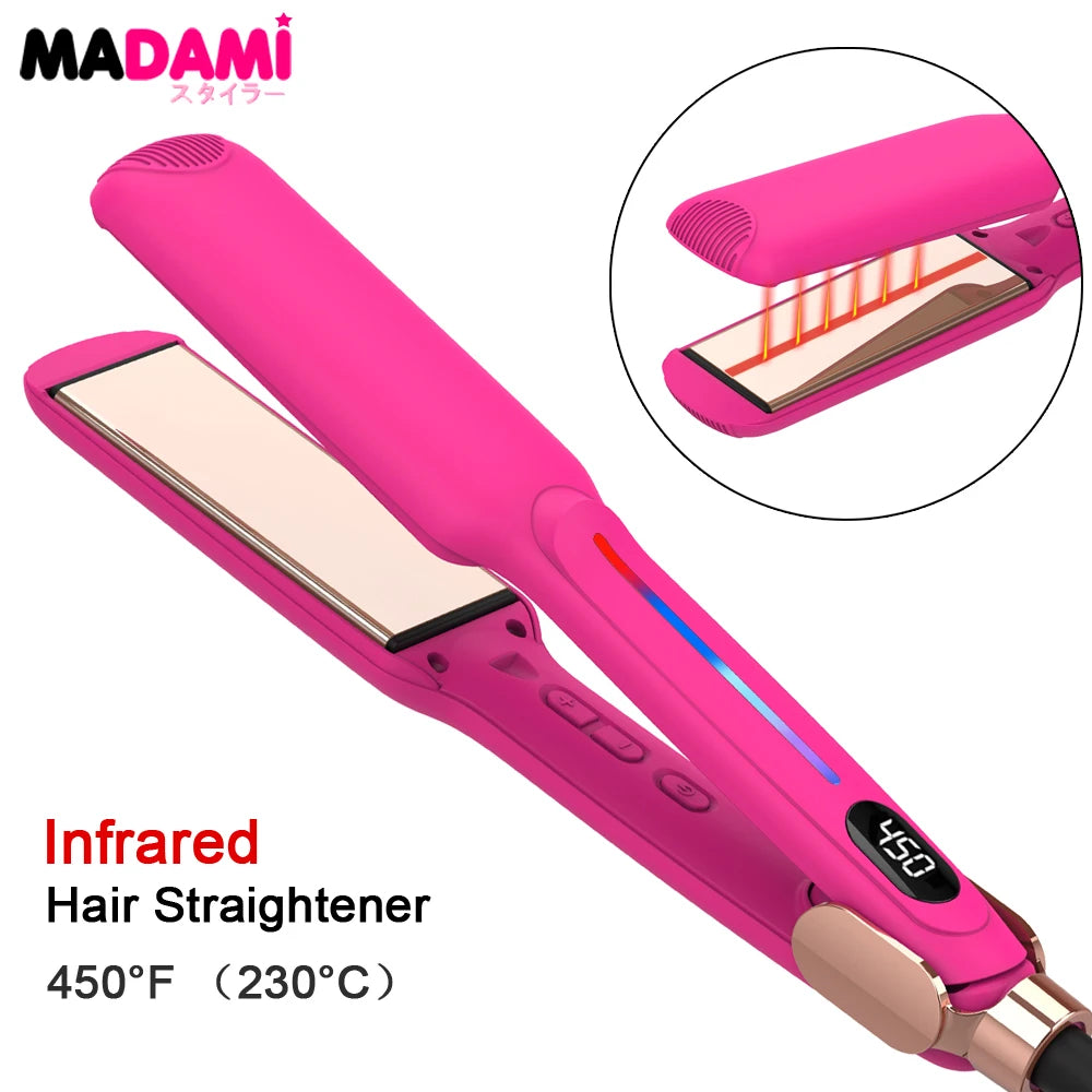 Infrared Hair Straightener Curler Titanium Plate Fast Heating Flat Iron 230℃ / 450°F Professional Salon Styling Tool 110V-240V