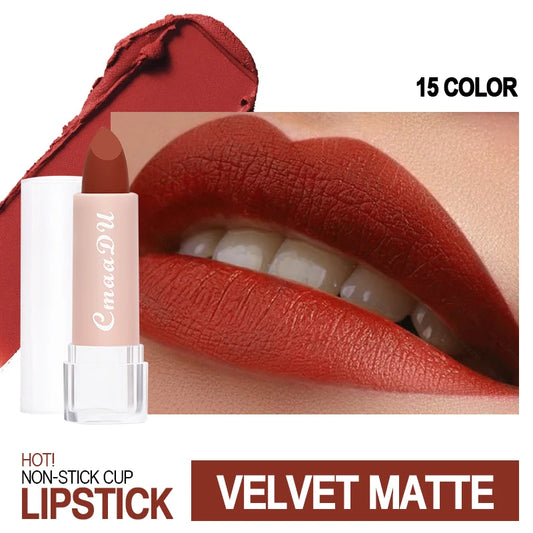 15 Colors Lipstick Lip Makeup Sexy Woman Velvet Matte Lipgross Tint for Lips Long Lasting Waterproof Non-stick Cup Lip Cosmetics