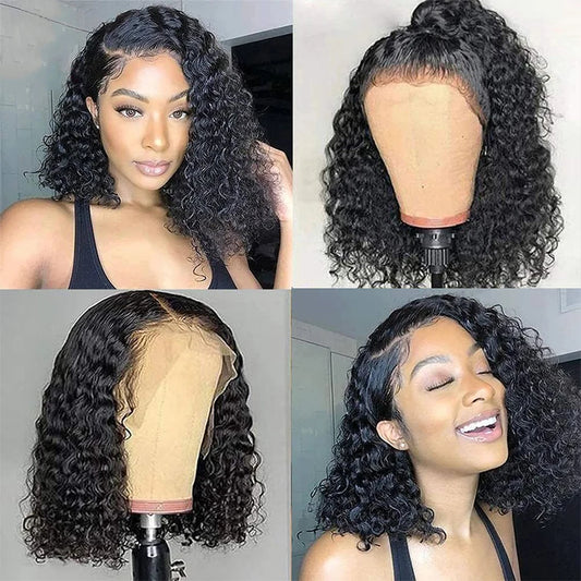Glueless Wig Short Water Wave Bob Wig 12A Malaysian Lace Front Human Hair Wigs Wet And Wavy Kinky Curly Bob Wig 13x4 Frontal Wig