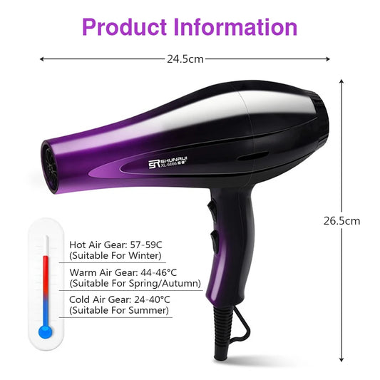 High-Power Ionic Hair Dryer Fast Heating and Hot/Cold 9 Gears Adjustment Professional Hairdryer Blow Dryer with Accessories