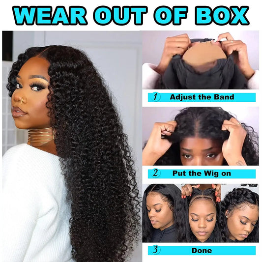 Glueless Curly Human Hair Lace Frontal Wig 100% HD Full Lace Human Hair Wigs Black 5x5 Lace Closure wig Ready To Wear And Go
