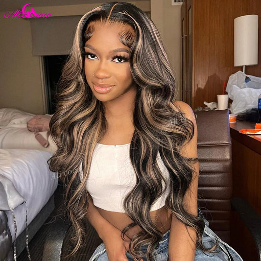 Blonde Highlight Wig 13x4 Lace Frontal Wigs For Black Women 180% Density Body Wave Human Hair Wigs Brazilian Remy Human Hair