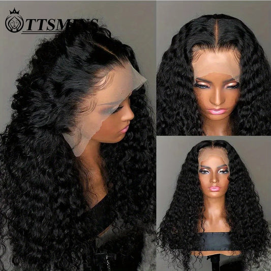 Glueless Deep Wave Frontal Wig 13X4 Deep Curly Lace Front Human Hair Wigs For Black Women 180% Pre Plucked With Baby Hair 20-34"