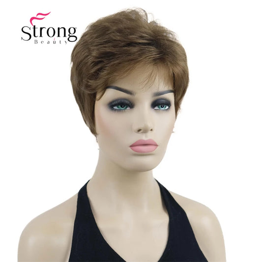 StrongBeauty Natural Looking Short Fluffy Golden Brown Full synthetic Wig Wigs