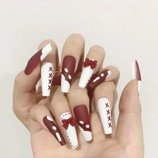 24st White 3D Bowknot Heart Almond False Nails With Pearl Rhinestones Färdiga Fake Nails Patch Full Cover borttagbara nagelips