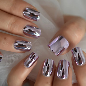 Vierkante elektroplating Chrome middelgrote pers op nagels 2021 Volledige cover nagels tips Fingernails kunstbenodigdheden voor professionals