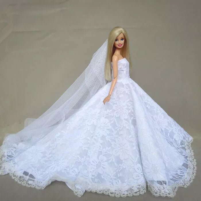 För Barbie -klänning BJD Dollkläder Prinsessan Deluxe Släpande bröllop Bride äktenskapsklänning Fantasi leksaker gåva för barbie tillbehör