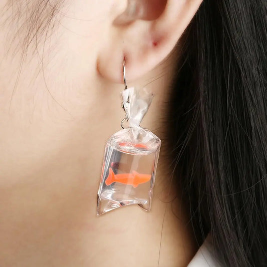 Fashion Creative Koi Fish goldfish Water Bag Dangle Earrings Cute Handmade Earrings Womens Jewelry