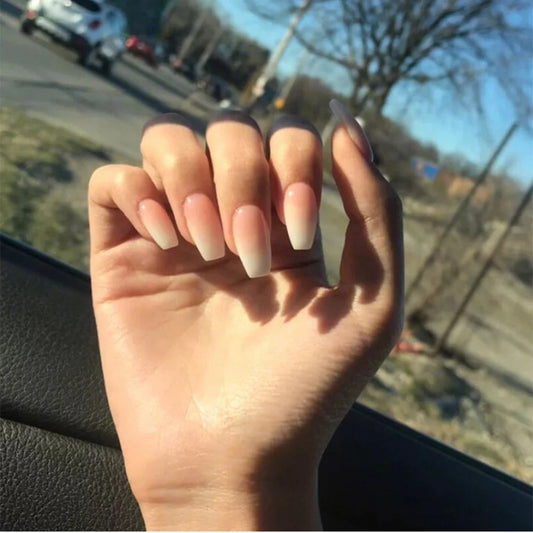 24 -stcs roze witte valse nagels korte ballerina nep nagels volledige hoes kunstmatige nagel kunst tips diy druk op nagels draagbare manicure