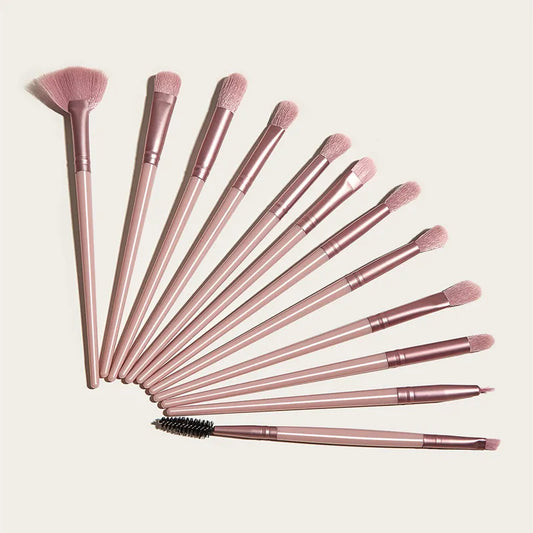 12Pcs Makeup Brush Set Pink Eye Brush Small Fan-shaped Blush Blending Eye Shadow Multifunctional Beauty Tool Maquiagem