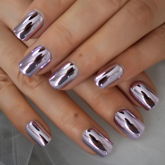 Vierkante elektroplating Chrome middelgrote pers op nagels 2021 Volledige cover nagels tips Fingernails kunstbenodigdheden voor professionals