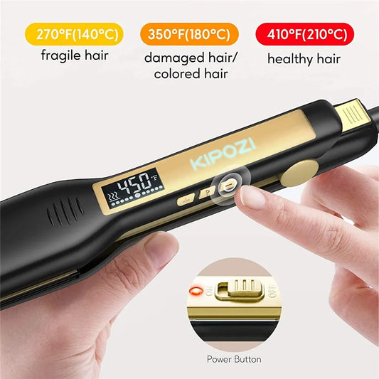 2023 KIPOZI Professional Titanium Flat Iron Hair Straightener with Digital LCD Display Dual Voltage Instant Heating Curling Iron