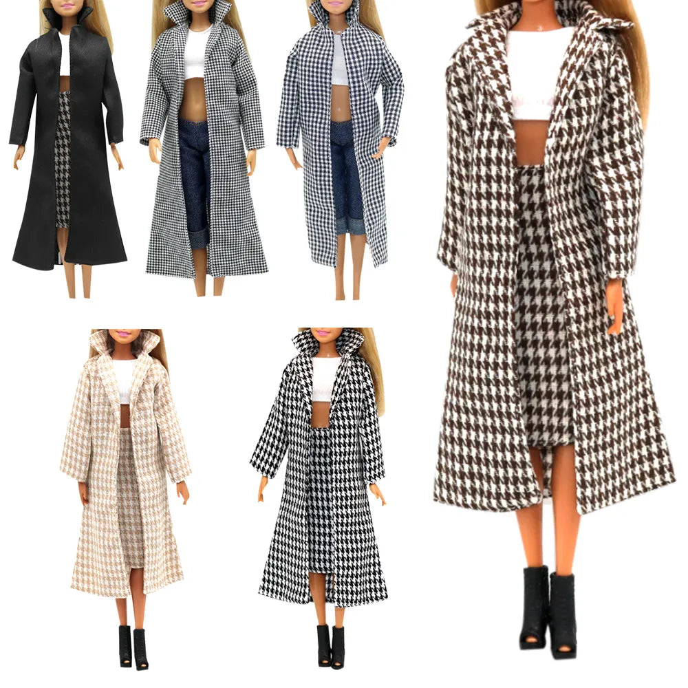 1/6 schaal Doll Plaid Overcoat Mini Brown Black Parka Coat Toy Cloths Dolls Accessoires Dollhouse Winter Outfits verkleedspel