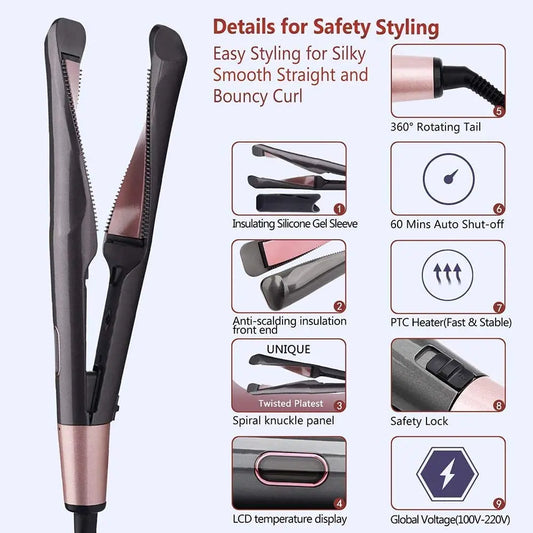 Hair Curler Hair Straightener 2 in 1 Professional Hair Curling Irons 3D Concave and Convex Titanium Plate Dual Voltage Flat Iron