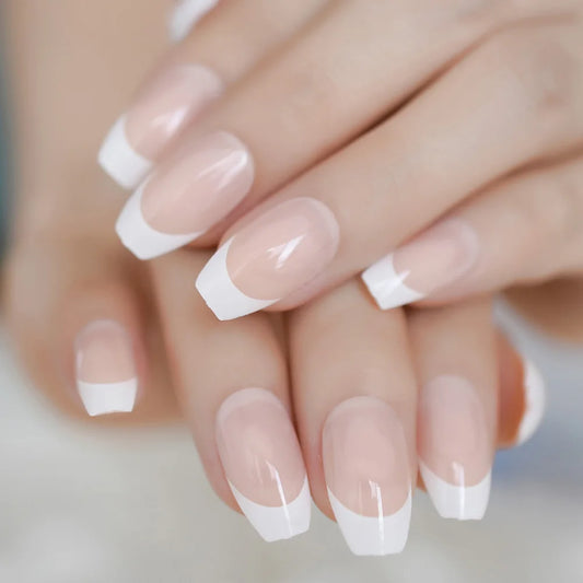 24 st klassisk fransk nagel medium kista flase naglar enkel design vit spets gel naglar
