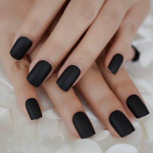 Ren svart fyrkantig falsk nagel medium matt yta Enkel falskt nagel Diy Salon Square Head Nail Art Tips
