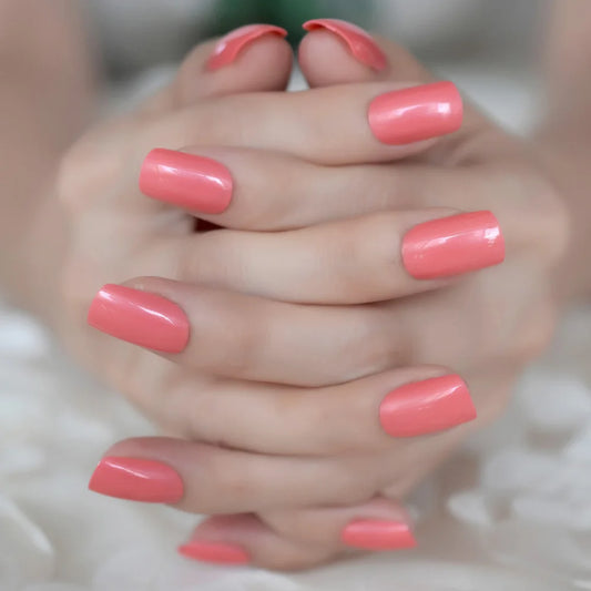 24 st mode glänsande falska naglar platt topp falska naglar mörka rosa akryl naglar tips enkel design fullt omslag manikyrverktyg z951