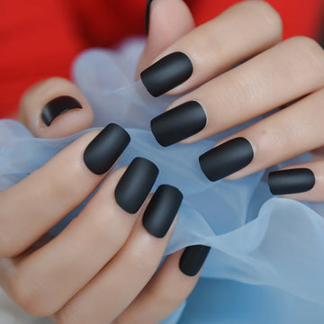 Pure zwart vierkant nep nagel medium mat oppervlak eenvoudige valse nagel diy salon vierkante kop nail art tips