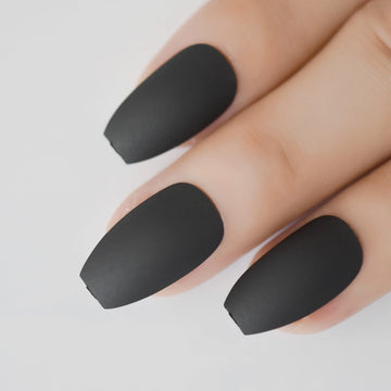 24 -stks Coffin Design Matte nep nagel medium zwart snoep nagel eenvoudig patroon volledige nagelkit mode manicure