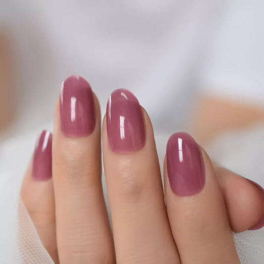 Runde falsche Nagelspitzen verträumte violette Feste Farbe False Presse auf Nägeln kurz für tägliche Büro -Kleidung Frauen mittlere ovale Nagelkunst