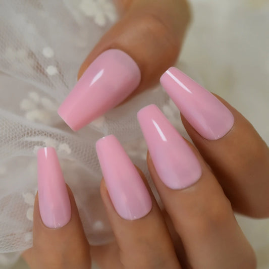 Echiq glanzende kist nep nagels roze lange lange maat dikke faux ongles ballerina druk op nagels herbruikbare vierkante manicure tips 24