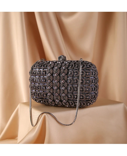 حقيبة يد كريستالية سوداء وذهبية عصرية جديدة من أفضل مصممي حقائب السهرة الماسية للنساء وحقيبة كتف للحفلات