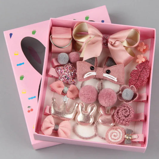 18 pezzi bambini elastici set di capelli set per bambini in pizzo regalo regalo per le ragazze accessori per capelli rosa set 2020 cartone animato di fiori bowknot carino