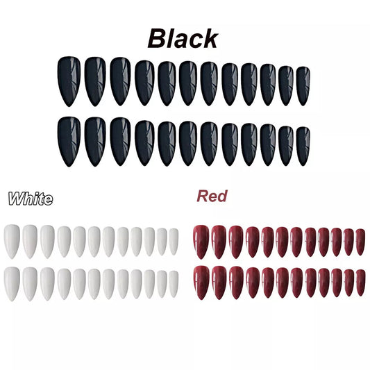 24 pezzi Copertura completa Acrilico Falso Vino Falso Red Black Extra Long Shiny Uil Testa