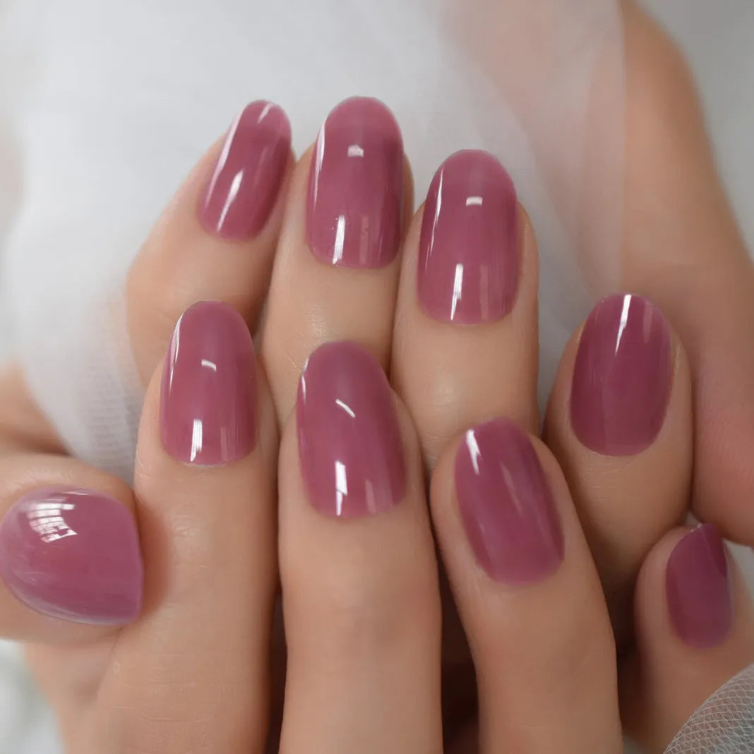 Ronde nep nagels tips dromerige violet vaste kleur valse valse pers op nagels kort voor dagelijkse kantoorkleding vrouwen medium ovale nail art