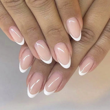 Simple Fashion White French Wearable Short Round Fake Nails Full Cover Detachable Finished False Nails Press on Nails with Glue