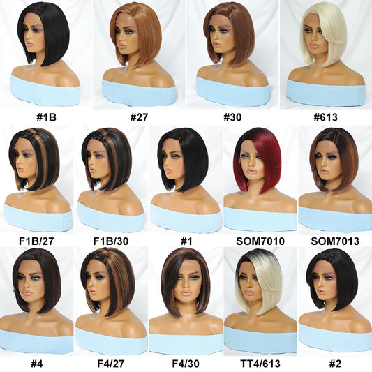 Synthetic Lace Wigs Straight Short Bob Ombre Blue Lace Wig Middle Part Scalp Lace Hairline Wigs For Black Women Cosplay