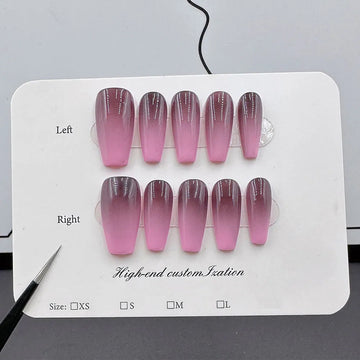 Mago handgemaakte pers op volledige omslag Professionele nagels eenvoudige zwarte en roze gradiënt midden-lengte herbruikbare afgewerkte nepnagels
