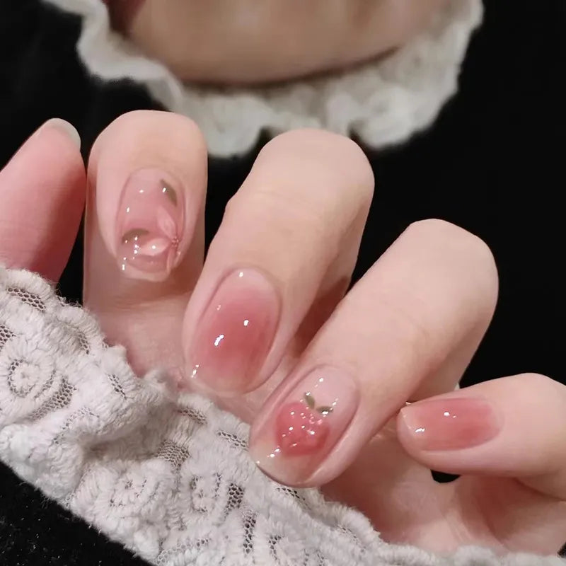 Nagelkunst gefälschte Nägel Long Island Iced Tee tragen Jishan Camellia Flower 3D Light Change Love Girl Blush mit Presse auf Nägeln