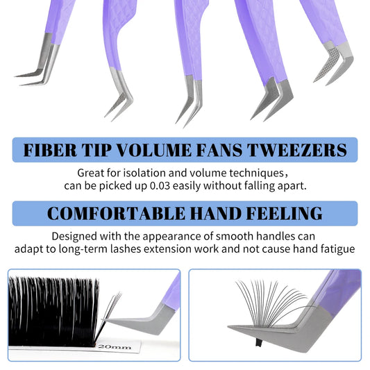 New Eyelash Extension Fiber Tip Tweezers Purple Gradient Stainless Steel Professional High Precision Tweezer for Volume Fans