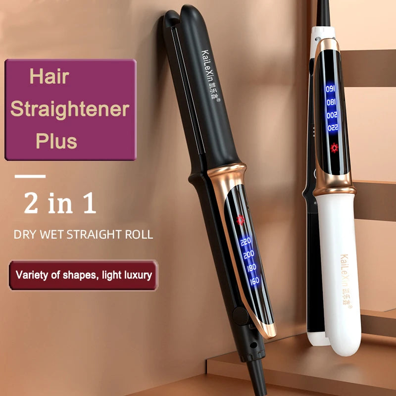 Four-Gear Adjustable Temperature 2in1 Professional Flat Iron Hair Straightener Fast Warm-up Styling Tool For Wet or Dry Hair