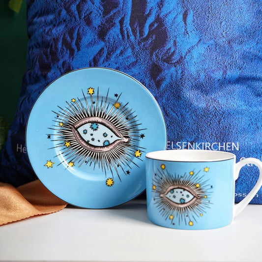 Nuevos ojos taza taza de café juego de platos taza de agua de cerámica vajilla creativa europea para el hogar taza de té de la tarde