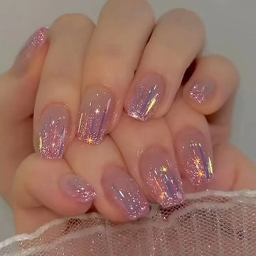 Vacker aurora meteor falsk nagel franska kristall falska naglar avtagbara långa ballerina nagelspetsar diy full täckning på naglar