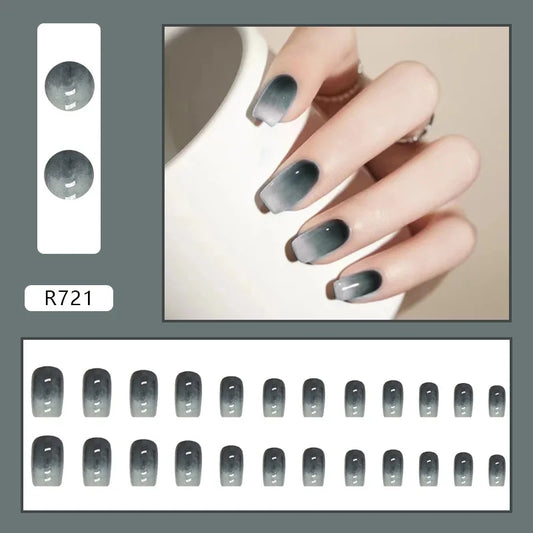 24 -stcs eenvoudige nep nagels vierkante kop donkergroene gradiënt valse nagels druk op nagels kunst vrouwen meisjes nageldecoratie