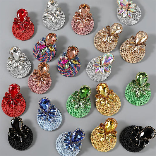 2023 Nieuw ontwerp kleurrijke kristallen handgemaakte ronde oorbellen hoogwaardige mode-strass sieraden accessoires voor vrouwen