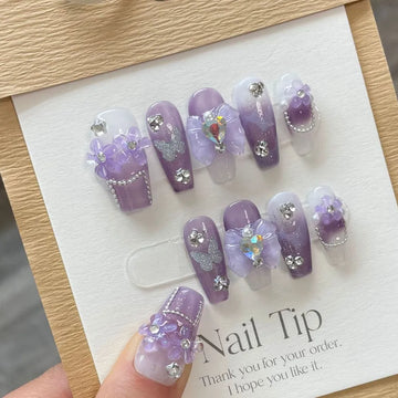 Handgjorda koreanska kista Press på naglar med 3D-design Återanvändbart lim False Nails Artifical Stick-On Nail Tips Nail Art Y2K