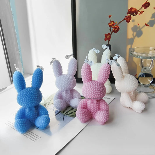 3D Diamond Bear Rabbit Silicone Mold Rabbit Sweet Candle Gocket Ornament Mold Crystal Epoxy Ice Cube Chocolate Candle Moldes