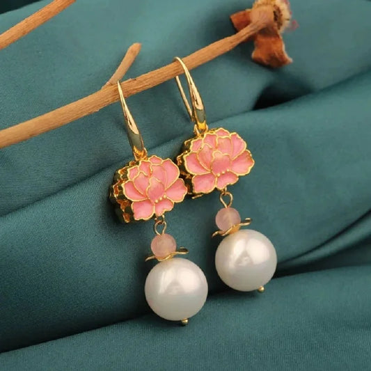 Fashion Vintage Flower Drop Earrings Delicate Nature Stones Earrings Ethnic Jewelry for Women