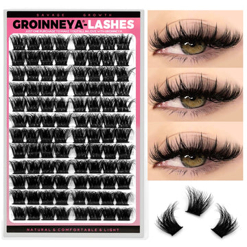 GROINNEYA Cluster Lashes Mixed Tray Faux Mink Lash Individual Eyelash Extension DIY Lashes Clusters Extensions at Home