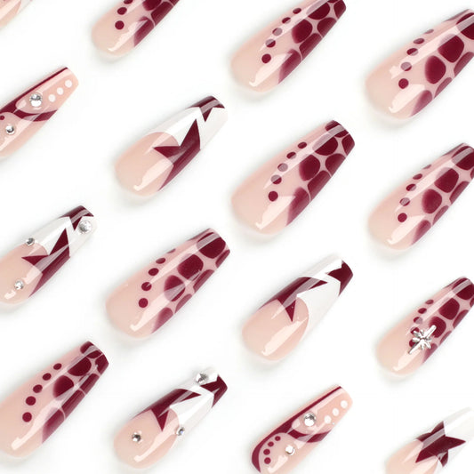 y2k Red Star False Nails Patches White French Press on Nail with Crocodile Women Girl Wearable Acrylic Nail Tips Manicure Gifts