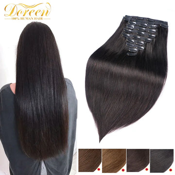 Doreen 160G 200G 240G Volume Series Brazilian Machine Remy Straight Clip In Human Hair Extensions  Full Head 10Pcs 16 to 24 Inch