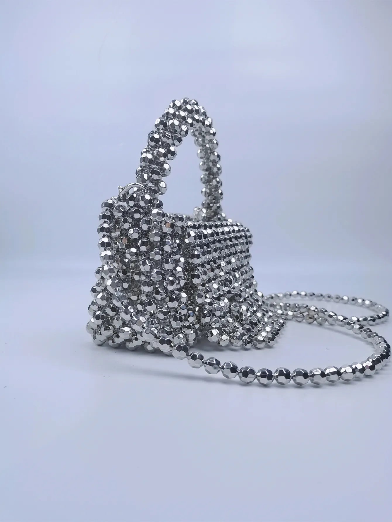 Nova tendência da moda prata saco pequeno saco quadrado com cintilação de handheld crossbody back saco de miçanga de miçanga